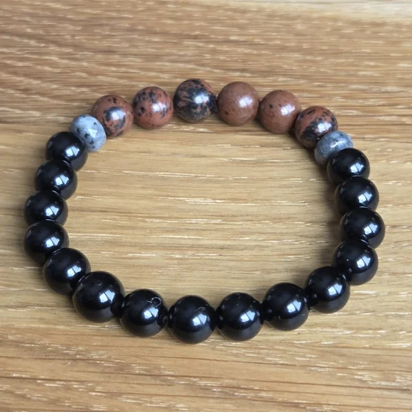 Mahogany Obsidian & Black Onyx Beads Bracelet, Stretch, Hand Crafted - Picture 7 of 10